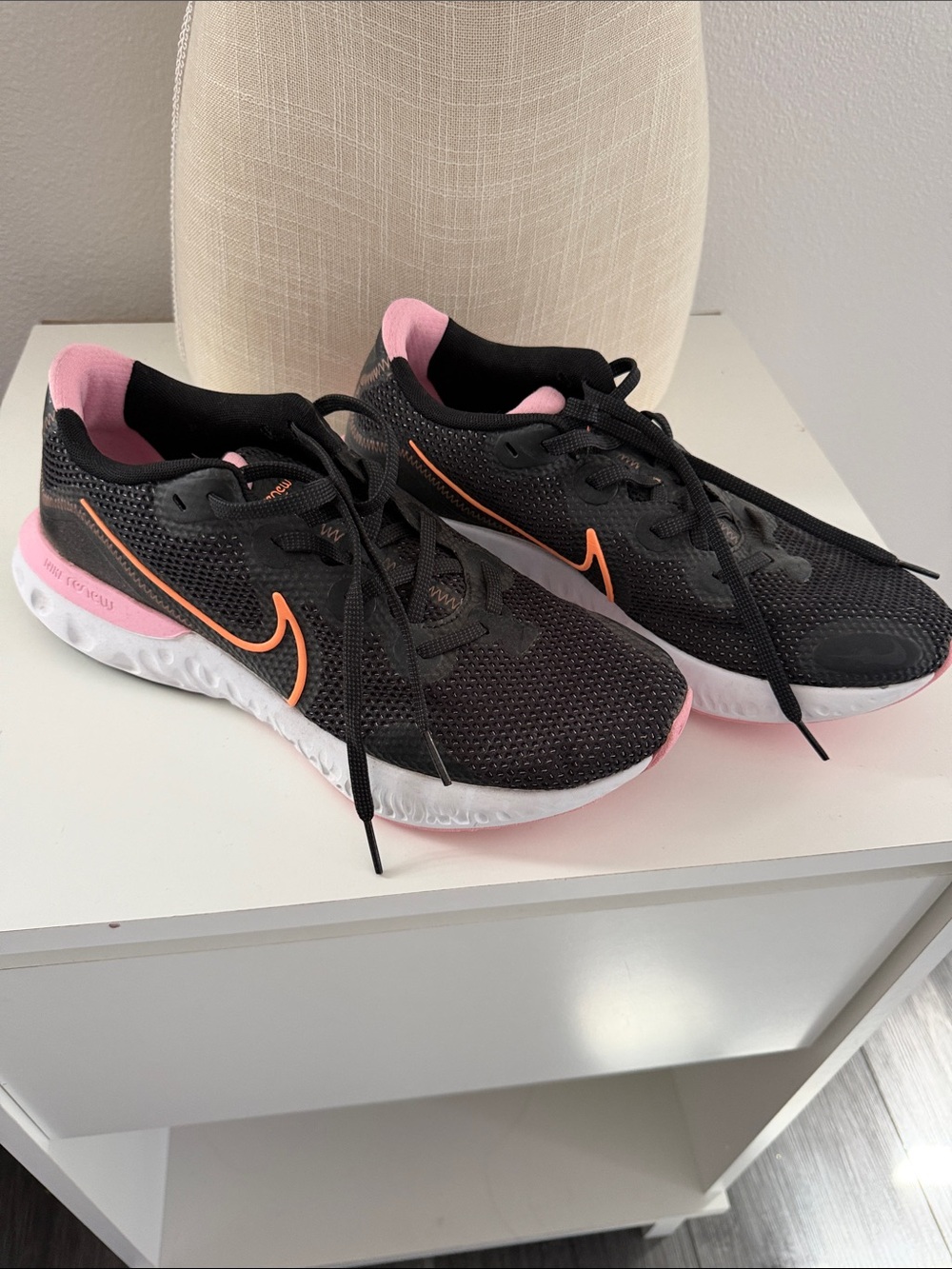 Nike Black Athletic Shoes with Pink and Orange Swoosh